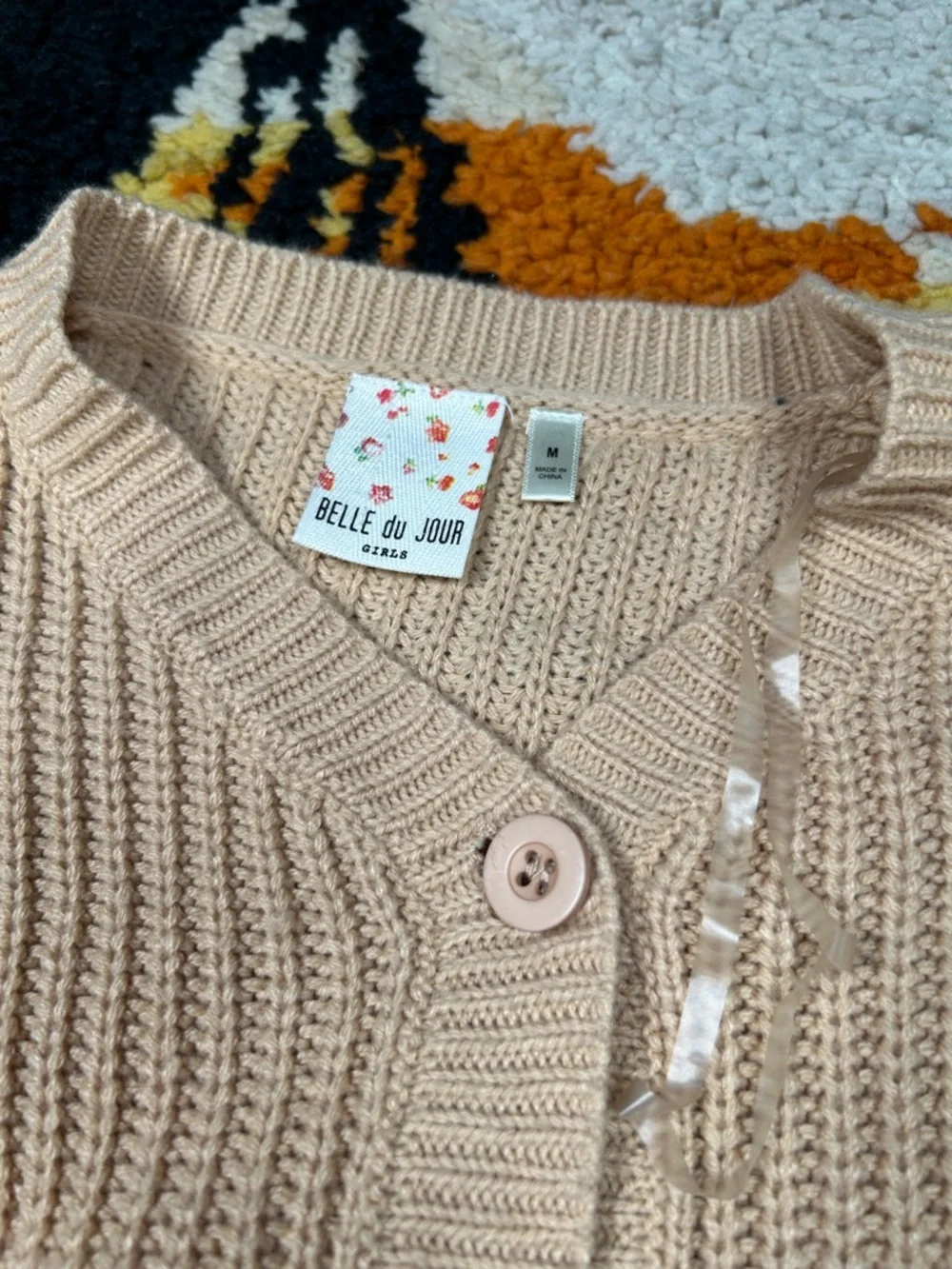 Cool Chick, BELLE du JOUR, distressed flower cardigan!!